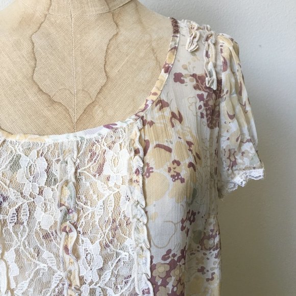 SPLIT BACK FLORAL CHIFFON SHEER BLOUSE - Picture 2 of 4